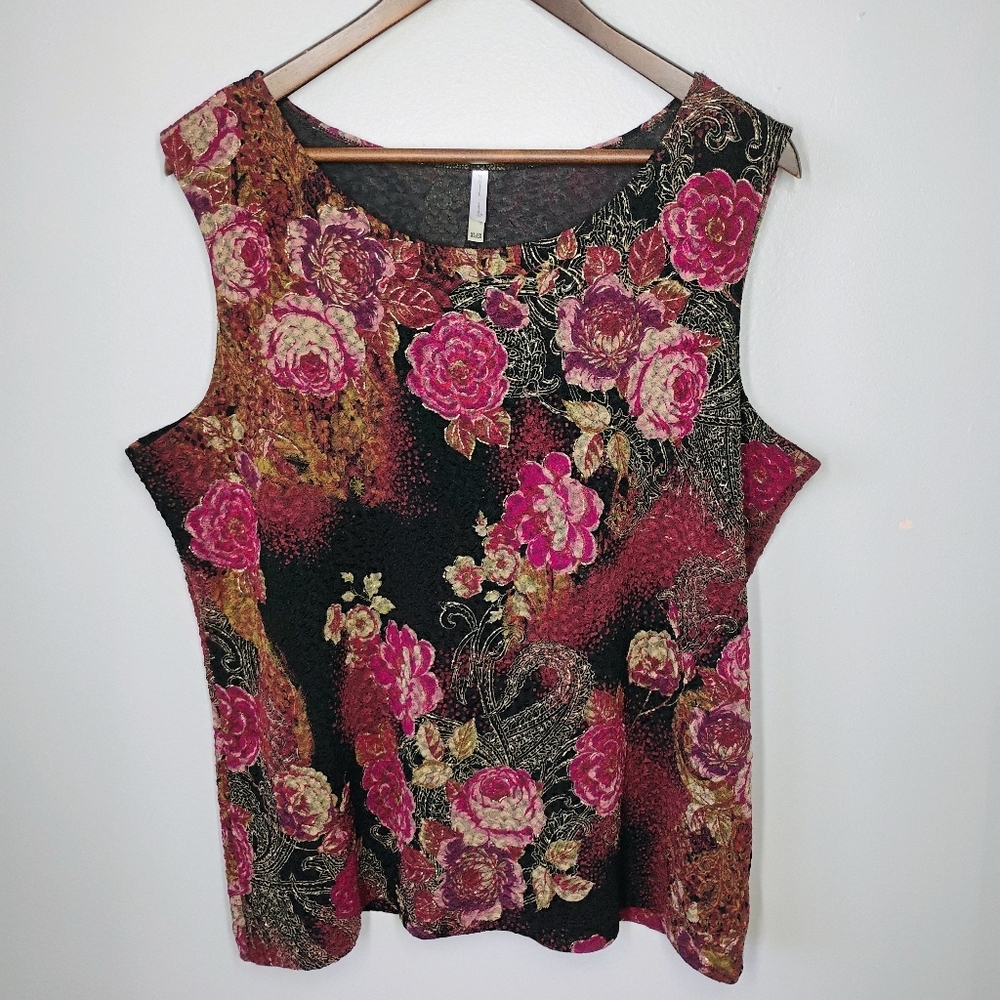 White Stag Y2K Floral Metallic Tank Top Womens XL Black Pink Gold Whimsigoth